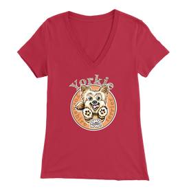 red Yorkie v-neck t-shirt by OMG You're Home