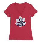 dog person design on a red v-neck t-shirt for women dog lovers
