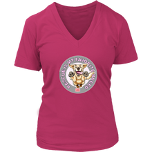 Load image into Gallery viewer, A womens pink V-Neck by District features the original Golden Retriever dog artwork by OMG You're Home! This collection is dedicated to those of us who love and support rescues.