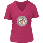 A womens pink V-Neck by District features the original Golden Retriever dog artwork by OMG You're Home! This collection is dedicated to those of us who love and support rescues.