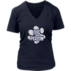 dog person design on a blue v-neck t-shirt for women dog lovers