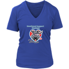 a womens roay blue v-neck by District featuring the OMG You're Home! Black Labrador Retriever dog design on the front.