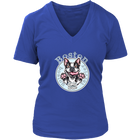 a royal blue v neck tee with the OMG Boston Terrier dog design on the front