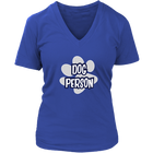 dog person design on a royal blue v-neck t-shirt for women dog lovers