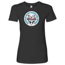Load image into Gallery viewer, front view of a womens grey tshirt with the OMG You're Home rescue pit on the front