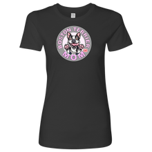 Load image into Gallery viewer, a vintage black shirt with the OMG You're Home! Boston Terrier dog Mom design on the front in pink letters