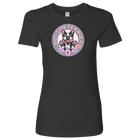 a vintage black shirt with the OMG You're Home! Boston Terrier dog Mom design on the front in pink letters
