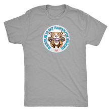 Load image into Gallery viewer, front view of a mens light grey Triblend t-shirt by Next Level featuring the original Red Nose Pitbull artwork by OMG You're Home! Part of the "Rescue is my favorite breed" collection.