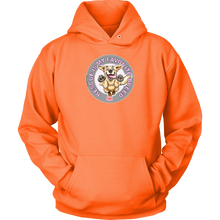 Load image into Gallery viewer, a bright orange unisex hoodie tee features the original Golden Retriever dog artwork by OMG You're Home!