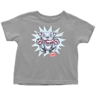 a toddler's light grey t-shirt with the Blue Nose Pit Bull design by OMG You're Home on the front in full vibrant color