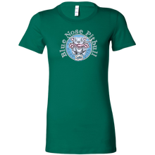 Load image into Gallery viewer, a women's green shirt with the Blue Nose pitbull design on the front