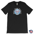 front view of a men's tshirt in black featuring the OMG blue nose pitbull  design on the front