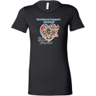 a womens black  shirt featuring the original German Shepherd dog artwork by OMG You're HOME! The text "Emotional Support Human" appears above the design in light blue letters.