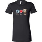 black Bella Womens Shirt featuring the Peace Love Yorkie dog design from OMG You're HOME!