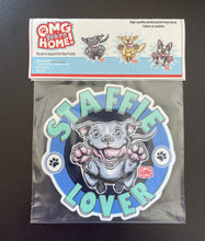 Load image into Gallery viewer, staffy dog sticker in packaging by OMG You're HOME