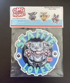 staffy dog sticker in packaging by OMG You're HOME 