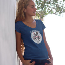 Load image into Gallery viewer, smiling woman wearing an OMG Boston Terrier v-neck tee