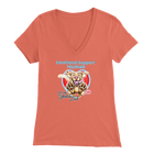 Bella Womens coral colored V-Neck. This comfortable shirt features the OMG You're Home German Shepherd dog design with the text "Emotional Support Human".