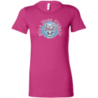 a women's pink shirt with the Blue Nose pitbull design on the front