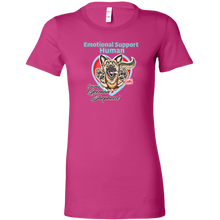 Load image into Gallery viewer, a womens pink shirt featuring the original German Shepherd dog artwork by OMG You're HOME! The text "Emotional Support Human" appears above the design in light blue letters.