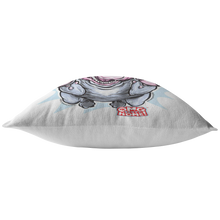 Load image into Gallery viewer, Top view of a soft decorative pillow featuring an excited Blue Nose Pitbull from OMG You'e Home