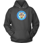 A grey hoodie with the golden retriever mom design on the front