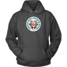 Load image into Gallery viewer, front view of a grey hoodie featuring original Red Nose Pitbull rescue artwork by OMG You're HOME!