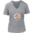 A womens heather grey V-Neck by District features the original Golden Retriever dog artwork by OMG You're Home! This collection is dedicated to those of us who love and support rescues.