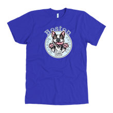 Load image into Gallery viewer, Royal blue American Apparel dog lovers t-shirt featuring the Boston Terrier dog design by OMG You're Home
