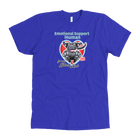 a  royal blue OMG You're Home t-shirt featuring the Emotional Support Human for my Black Labrador Retriever design on the front in full color