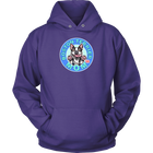 front view of a purple hoodie featuring the OMG Boston Terrier dog mom design in full color
