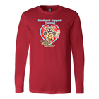a red long sleeve t-shirt with the OMG You're Home! original Golden Retriever dog design on the front