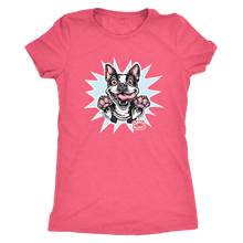 Load image into Gallery viewer, a pink Next Level Womens Triblend featuring the OMG You're Home Boston Terrier dog design in full color on the front.