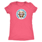 front view of a women's pink triblend shirt featuring original Red Nose Pitbull rescue artwork by OMG You're HOME!