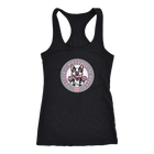 A black Next Level Racerback Tank featuring the OMG You're Home! Boston Terrier design with "Rescue is my favorite breed"