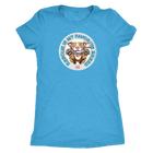front view of a women's light blue triblend shirt featuring original Red Nose Pitbull rescue artwork by OMG You're HOME!