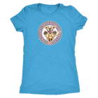 a women's light blue t-shirt featuring the original Golden Retriever dog artwork by OMG You're Home! This collection is dedicated to those of us who love and support rescues.