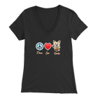 dark grey Bella Womens V-Neck Shirt featuring the Peace Love Yorkie dog design from OMG You're HOME!
