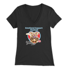 Bella Womens black V-Neck. This comfortable shirt features the OMG You're Home German Shepherd dog design with the text "Emotional Support Human".
