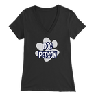 dog person design on a black v-neck t-shirt for women dog lovers