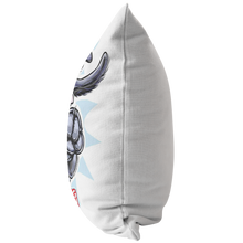 Load image into Gallery viewer, side view of a soft decorative pillow featuring an excited Black Labrador Retriever from OMG You'e Home