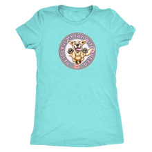 Load image into Gallery viewer, a women's light green t-shirt featuring the original Golden Retriever dog artwork by OMG You're Home! This collection is dedicated to those of us who love and support rescues.