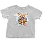 a white OMG You're Home toddler t-shirt featuring the original Yellow Labrador Retriever dog design on the front in full color