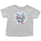 a toddler's white t-shirt with the Blue Nose Pit Bull design by OMG You're Home on the front in full vibrant color