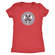 Load image into Gallery viewer, A vintage red triblend shirt for women featuring the OMG You&#39;re Home! Boston Terrier dog design with &quot;Rescue is my favorite breed&quot;