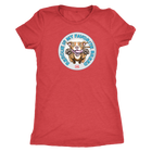 front view of a women's red triblend shirt featuring original Red Nose Pitbull rescue artwork by OMG You're HOME!