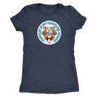 front view of a women's dark grey triblend shirt featuring original Red Nose Pitbull rescue artwork by OMG You're HOME!