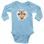 A light blue long-sleeve onesie featuring the original happy and excited Golden Retriever on the front