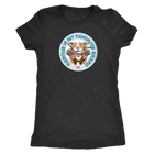 front view of a women's black triblend shirt featuring original Red Nose Pitbull rescue artwork by OMG You're HOME!