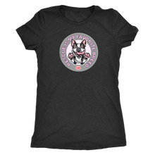 Load image into Gallery viewer, A black triblend shirt for women featuring the OMG You&#39;re Home! Boston Terrier dog design with &quot;Rescue is my favorite breed&quot;